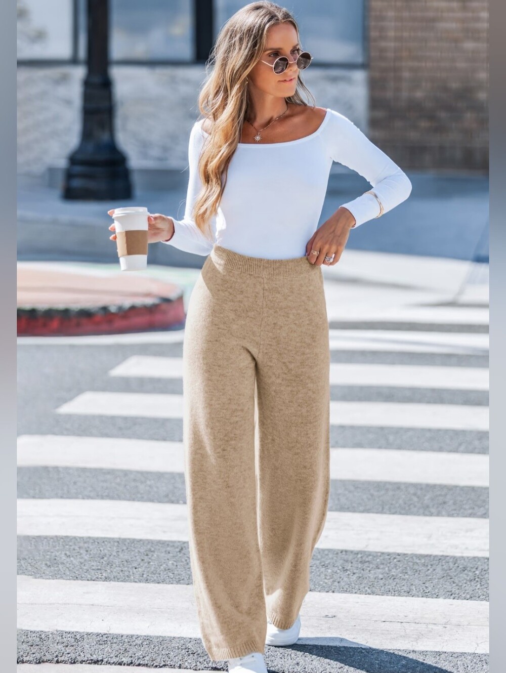 Cupshe Hushed Tones Khaki Knit Pants M NWT